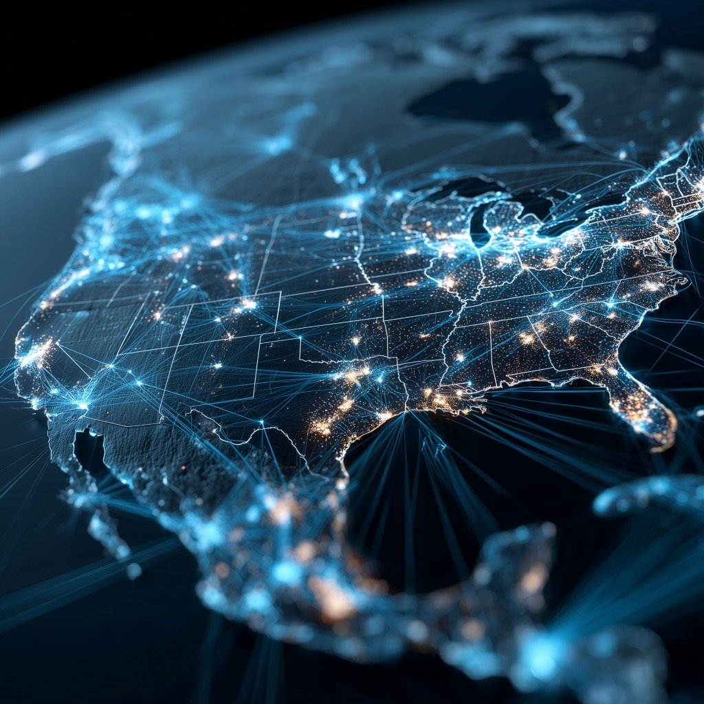 Glowing Network Map of North America